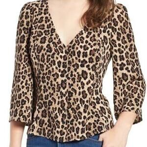 BP Leopard Print Blouse Top Button Front Size Small